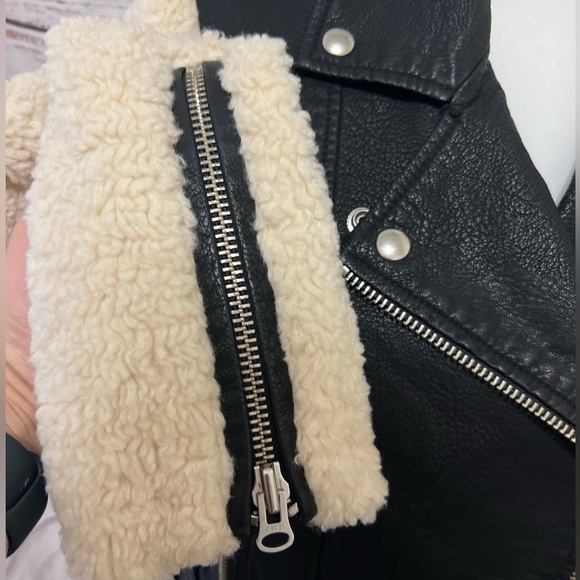 Pistola Anita Faux Shearling moto jacket medium black white - Picture 2 of 12
